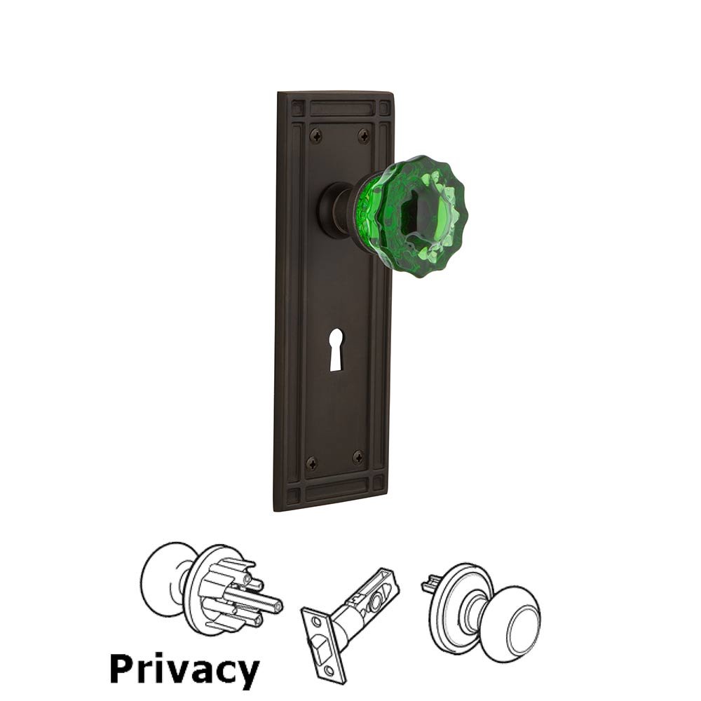 Nostalgic Warehouse Nostalgic Warehouse - Privacy - Mission Plate with Keyhole Crystal Emerald Glass Door Knob in Oil-Rubbed Bronze
