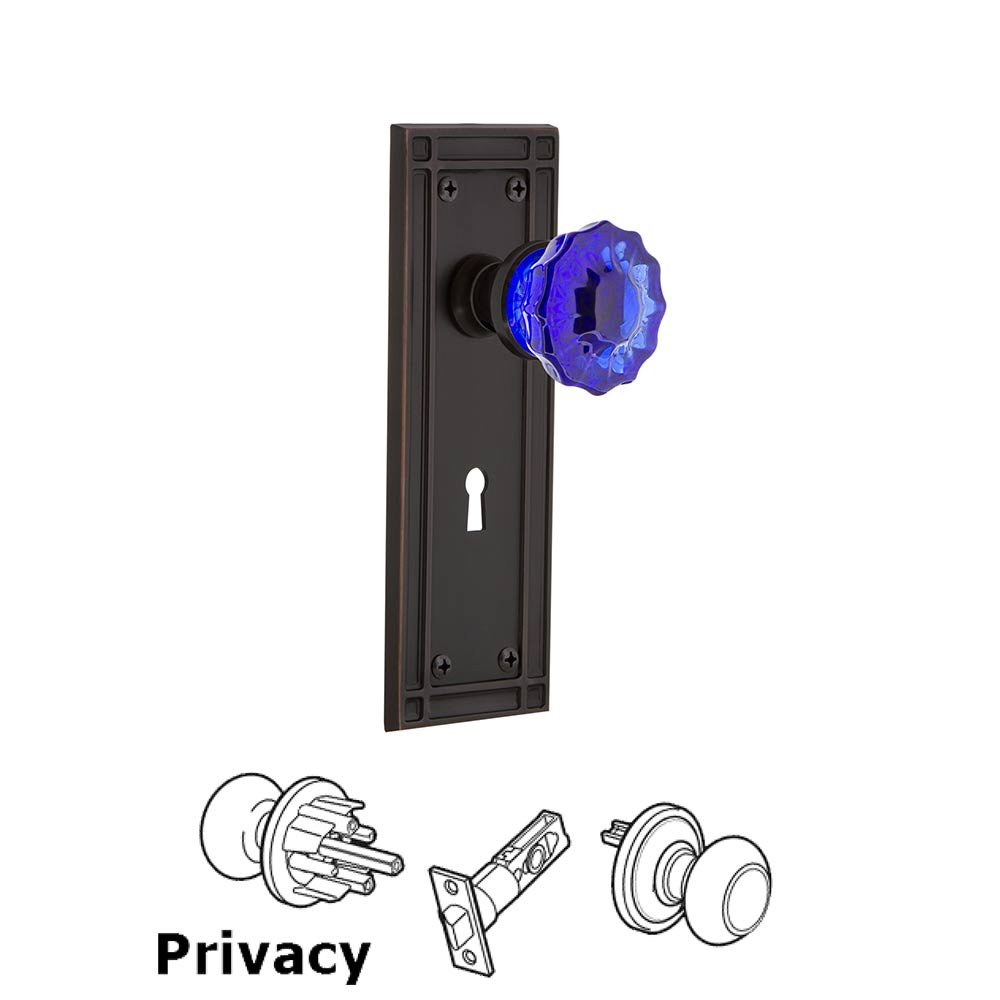 Nostalgic Warehouse Nostalgic Warehouse - Privacy - Mission Plate with Keyhole Crystal Cobalt Glass Door Knob in Timeless Bronze