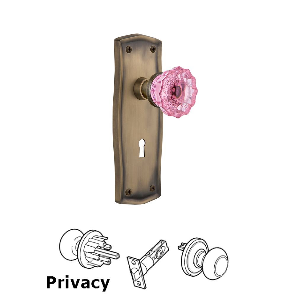 Nostalgic Warehouse Nostalgic Warehouse - Privacy - Prairie Plate with Keyhole Crystal Pink Glass Door Knob in Antique Brass