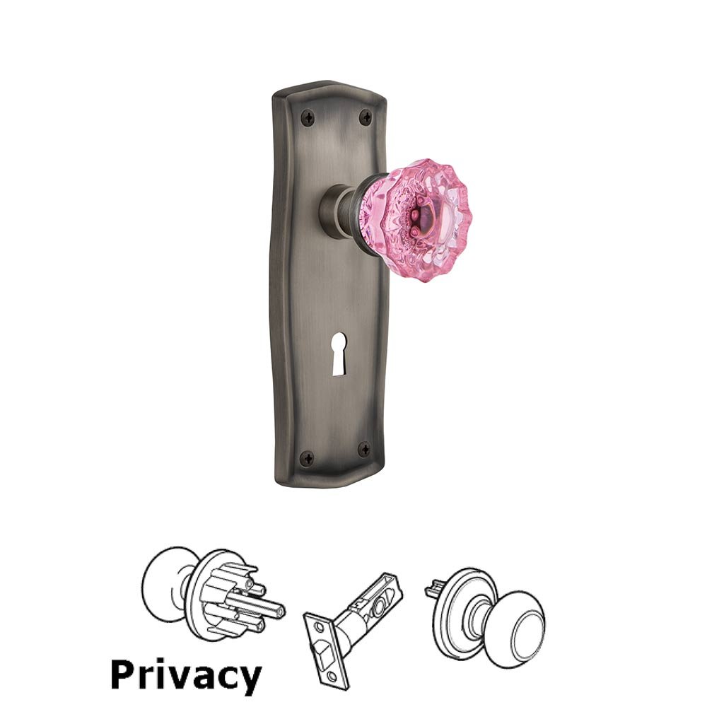 Nostalgic Warehouse Nostalgic Warehouse - Privacy - Prairie Plate with Keyhole Crystal Pink Glass Door Knob in Antique Pewter