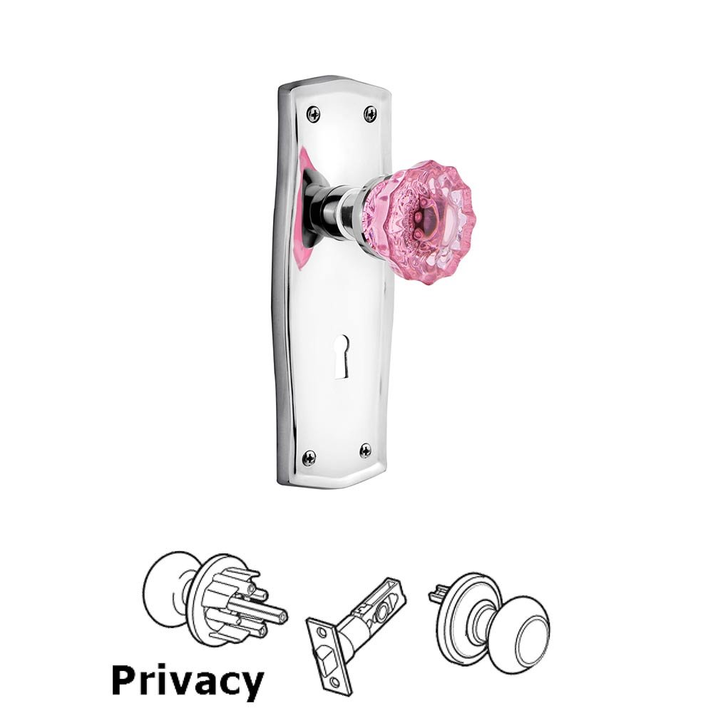 Nostalgic Warehouse Nostalgic Warehouse - Privacy - Prairie Plate with Keyhole Crystal Pink Glass Door Knob in Bright Chrome