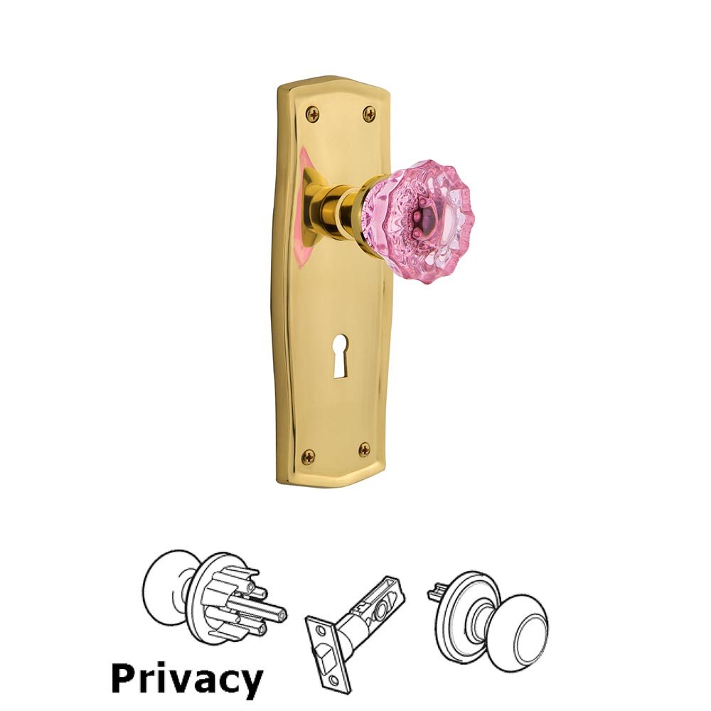 Nostalgic Warehouse Nostalgic Warehouse - Privacy - Prairie Plate with Keyhole Crystal Pink Glass Door Knob in Polished Brass