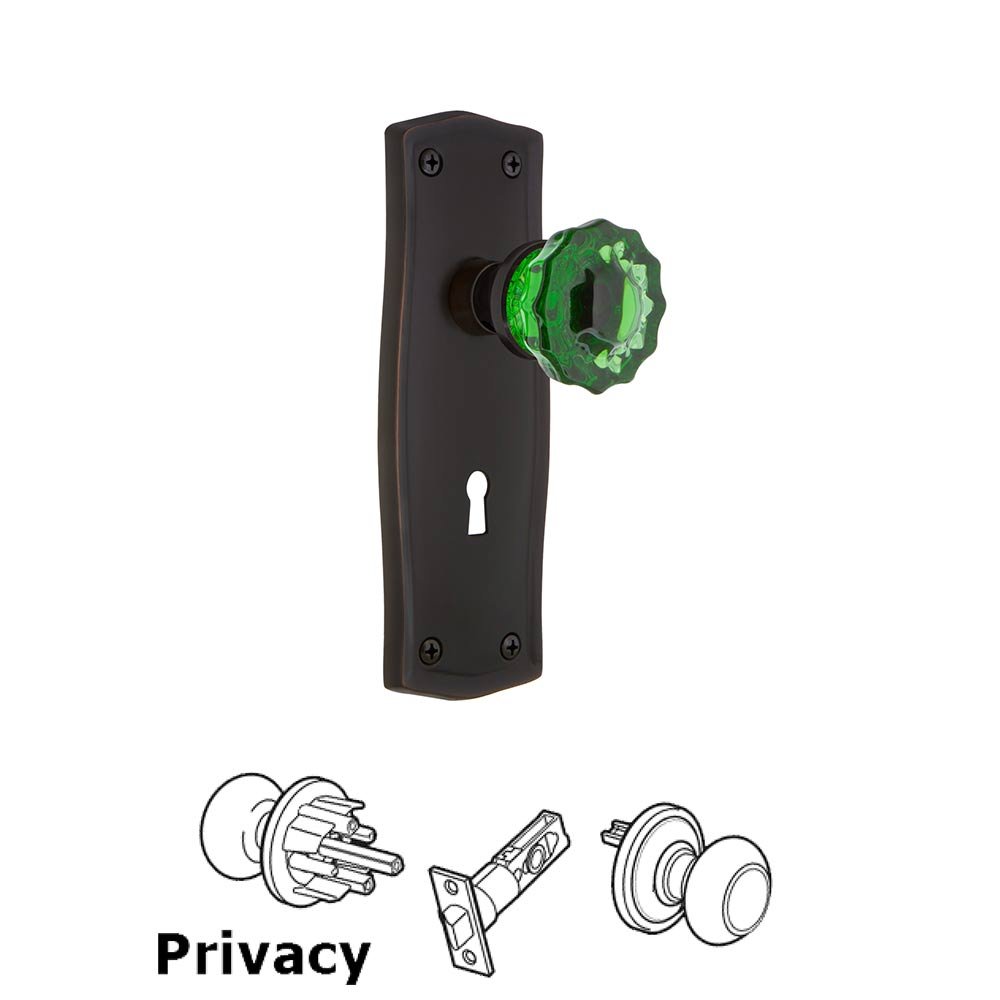 Nostalgic Warehouse Nostalgic Warehouse - Privacy - Prairie Plate with Keyhole Crystal Emerald Glass Door Knob in Timeless Bronze