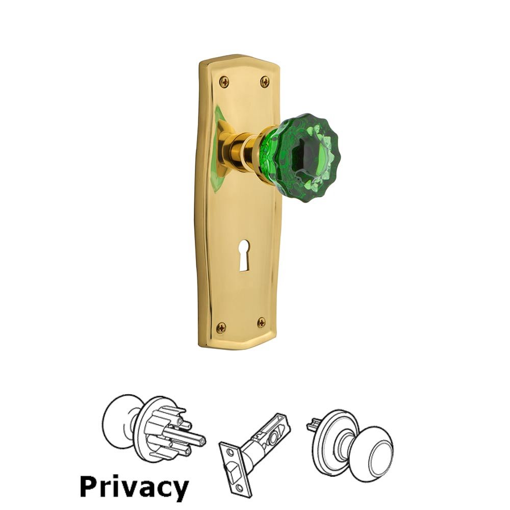 Nostalgic Warehouse Nostalgic Warehouse - Privacy - Prairie Plate with Keyhole Crystal Emerald Glass Door Knob in Unlaquered Brass