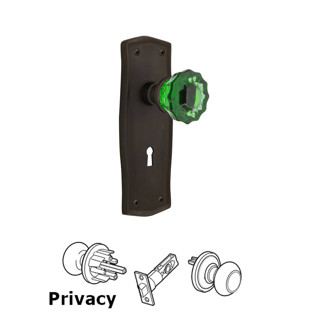 Nostalgic Warehouse Nostalgic Warehouse - Privacy - Prairie Plate with Keyhole Crystal Emerald Glass Door Knob in Oil-Rubbed Bronze