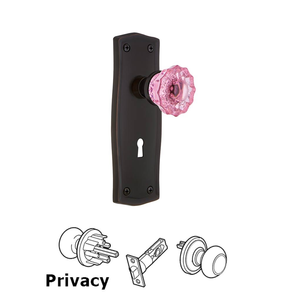 Nostalgic Warehouse Nostalgic Warehouse - Privacy - Prairie Plate with Keyhole Crystal Pink Glass Door Knob in Timeless Bronze