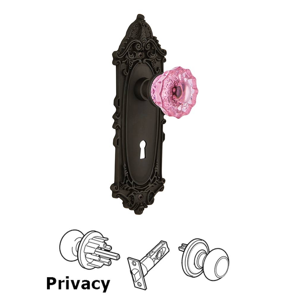 Nostalgic Warehouse Nostalgic Warehouse - Privacy - Victorian Plate with Keyhole Crystal Pink Glass Door Knob in Oil-Rubbed Bronze