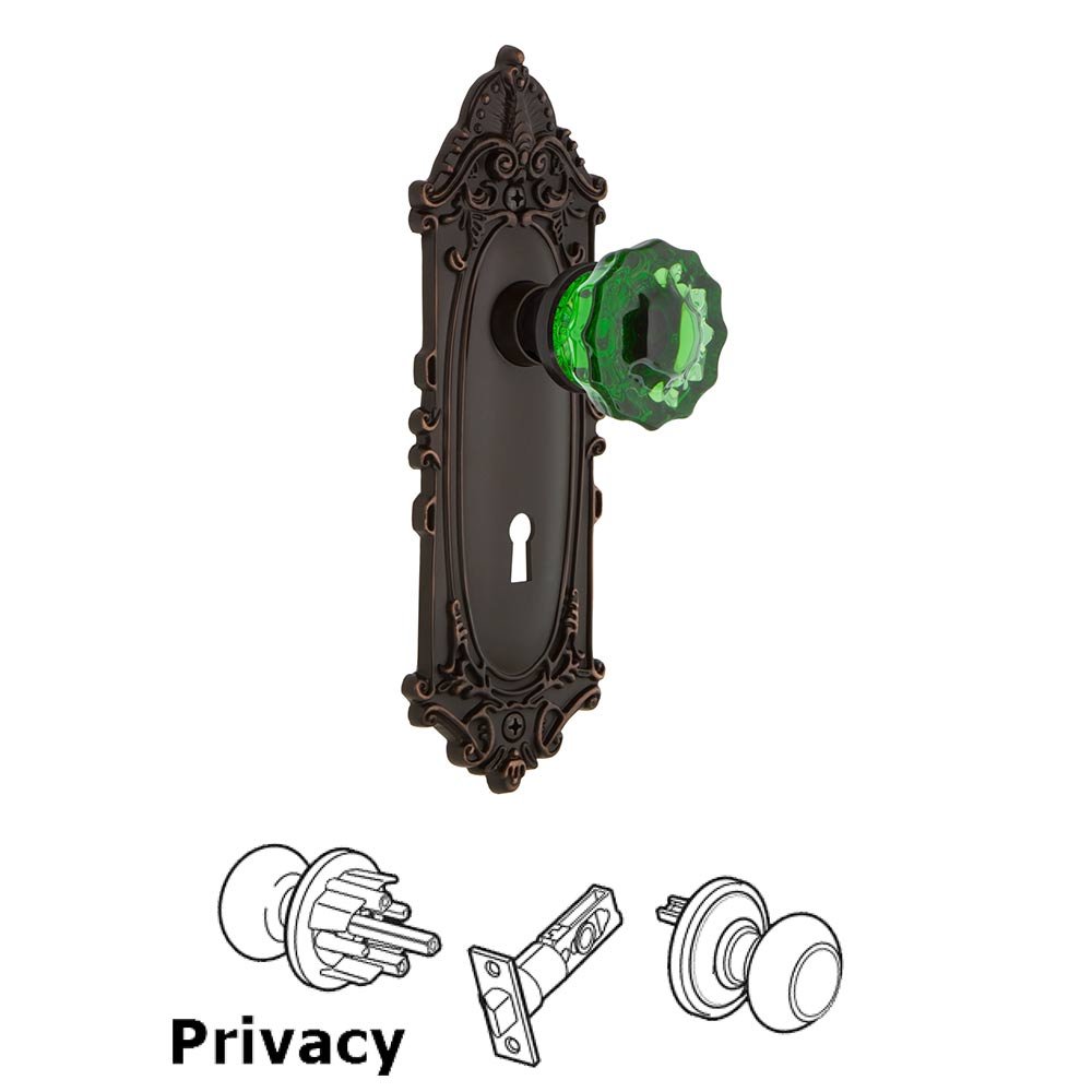 Nostalgic Warehouse Nostalgic Warehouse - Privacy - Victorian Plate with Keyhole Crystal Emerald Glass Door Knob in Timeless Bronze