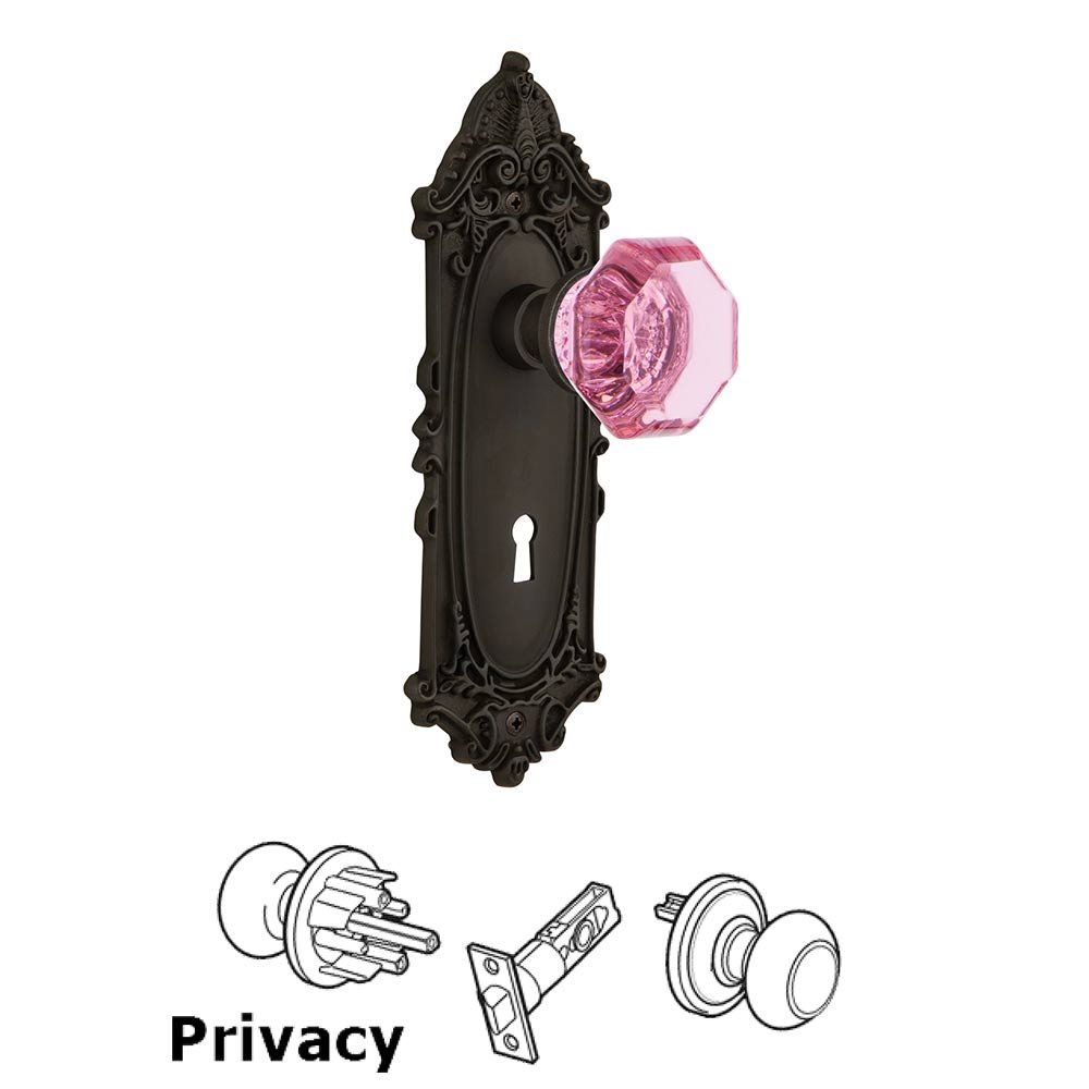 Nostalgic Warehouse Nostalgic Warehouse - Privacy - Victorian Plate with Keyhole Waldorf Pink Door Knob in Oil-Rubbed Bronze