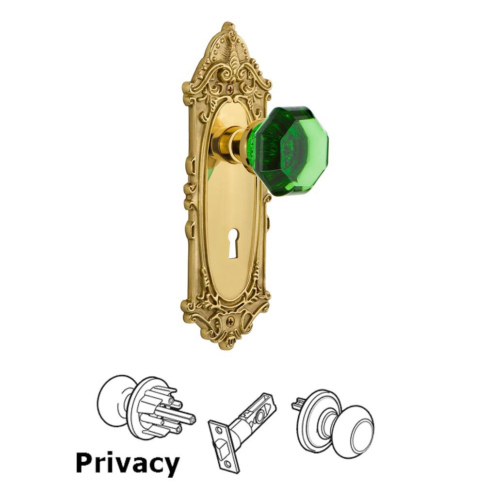 Nostalgic Warehouse Nostalgic Warehouse - Privacy - Victorian Plate with Keyhole Waldorf Emerald Door Knob in Polished Brass