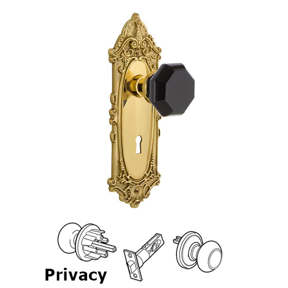 Nostalgic Warehouse Nostalgic Warehouse - Privacy - Victorian Plate with Keyhole Waldorf Black Door Knob in Polished Brass