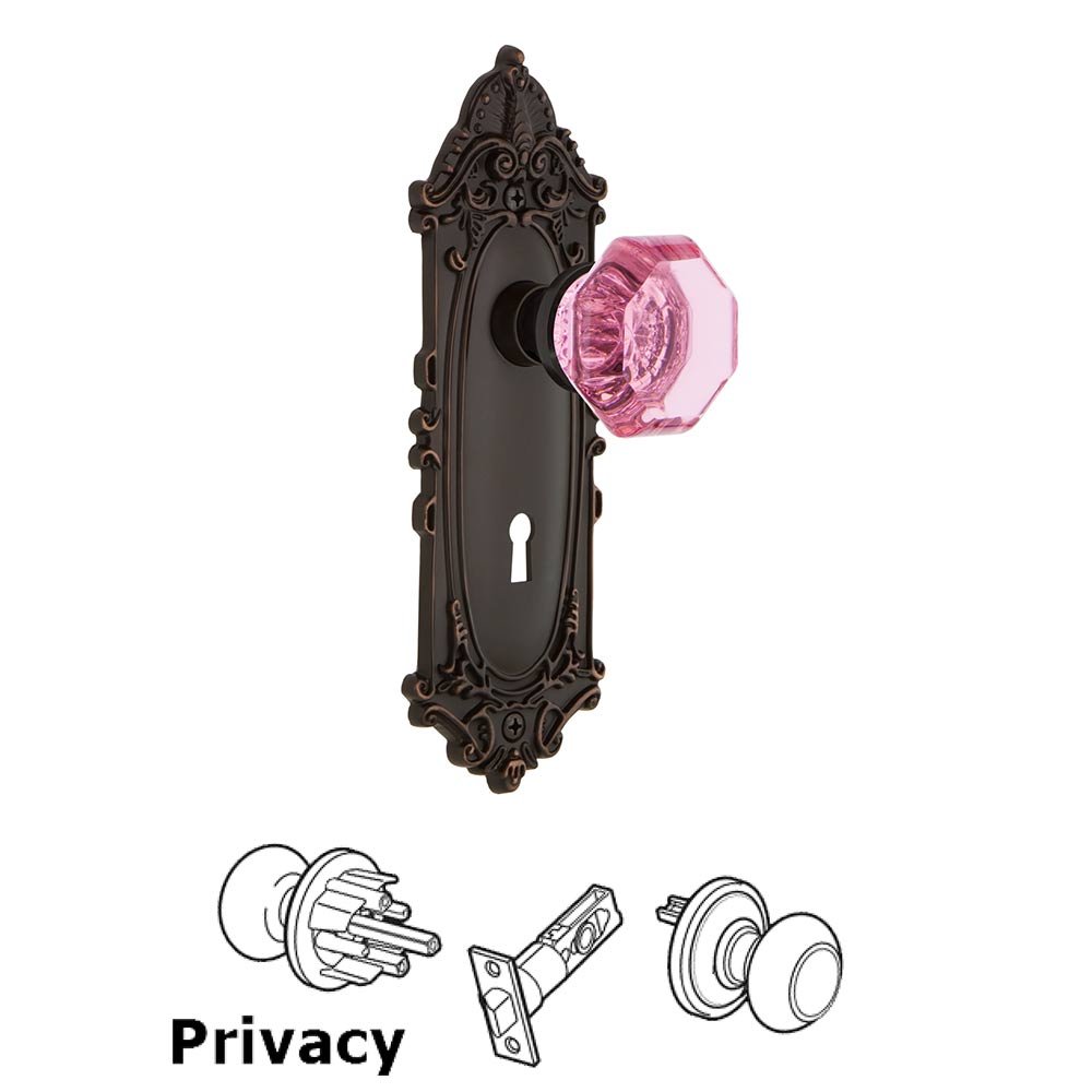 Nostalgic Warehouse Nostalgic Warehouse - Privacy - Victorian Plate with Keyhole Waldorf Pink Door Knob in Timeless Bronze