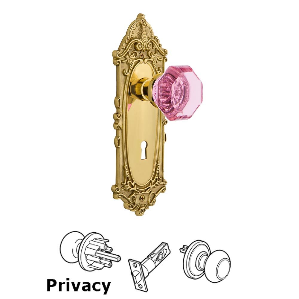 Nostalgic Warehouse Nostalgic Warehouse - Privacy - Victorian Plate with Keyhole Waldorf Pink Door Knob in Unlaquered Brass