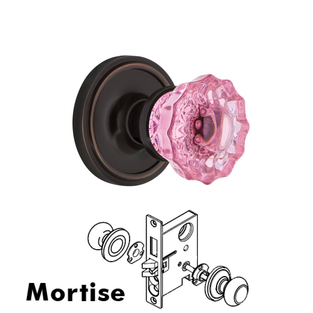 Nostalgic Warehouse Nostalgic Warehouse - Mortise - Classic Rose Crystal Pink Glass Door Knob in Timeless Bronze