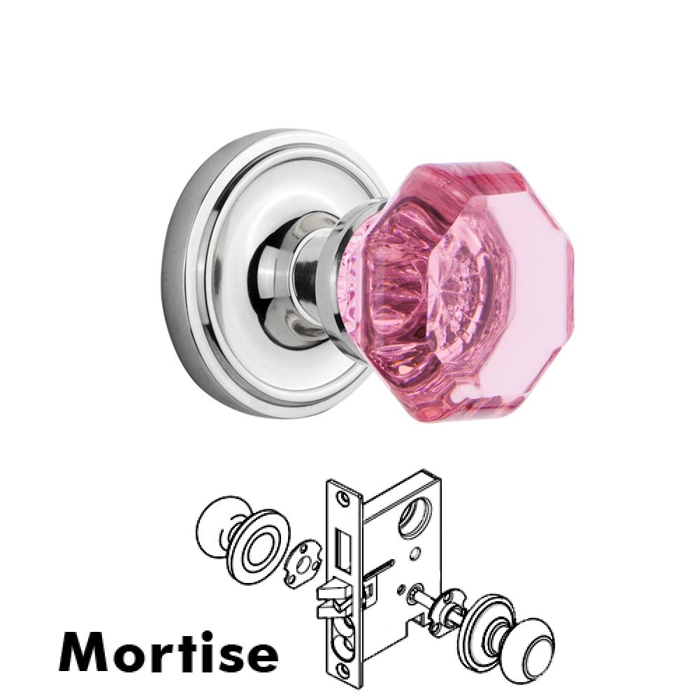Nostalgic Warehouse Nostalgic Warehouse - Mortise - Classic Rose Waldorf Pink Door Knob in Bright Chrome