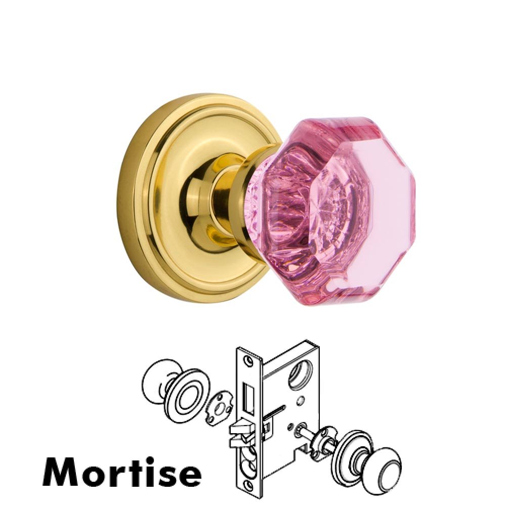 Nostalgic Warehouse Nostalgic Warehouse - Mortise - Classic Rose Waldorf Pink Door Knob in Polished Brass