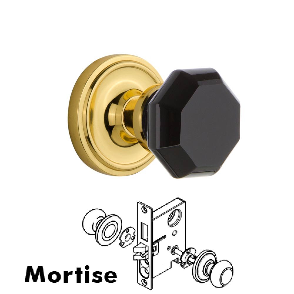 Nostalgic Warehouse Nostalgic Warehouse - Mortise - Classic Rose Waldorf Black Door Knob in Polished Brass