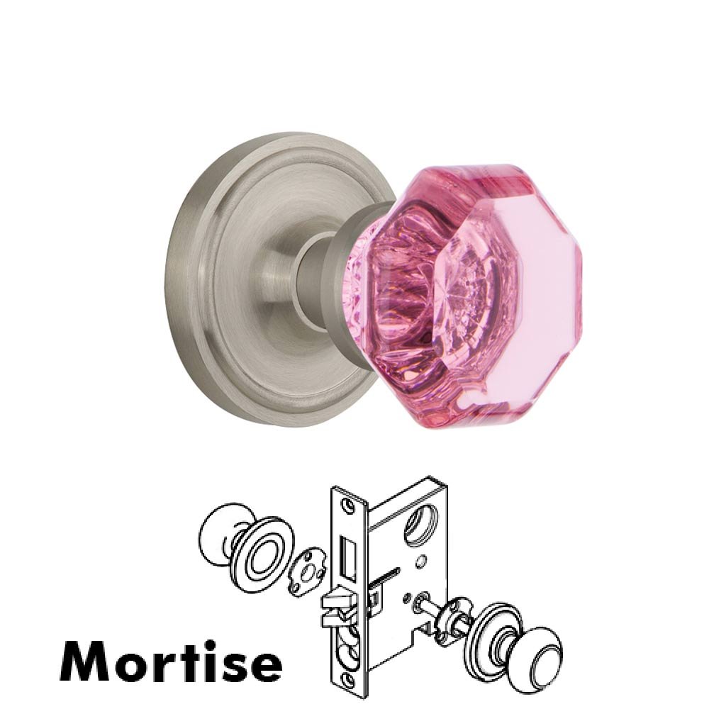 Nostalgic Warehouse Nostalgic Warehouse - Mortise - Classic Rose Waldorf Pink Door Knob in Satin Nickel