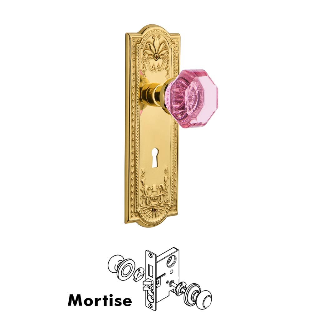 Nostalgic Warehouse Nostalgic Warehouse - Mortise - Meadows Plate Waldorf Pink Door Knob in Polished Brass