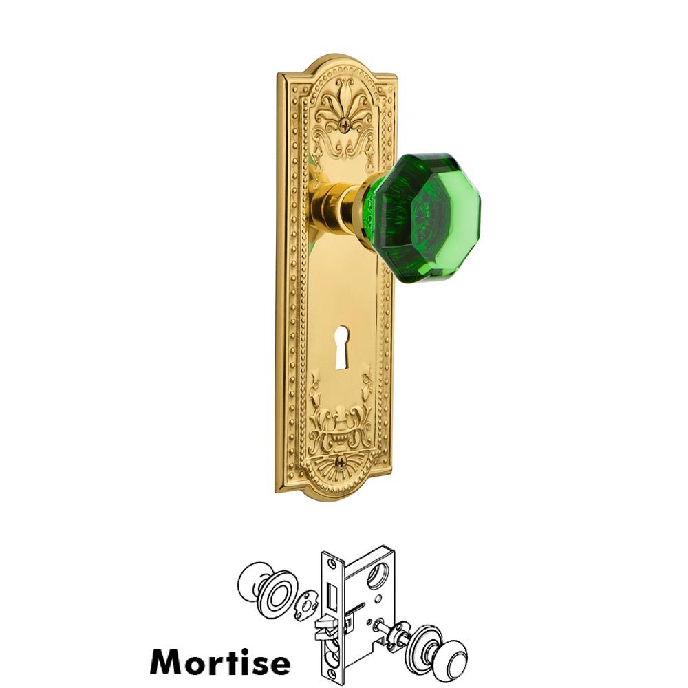 Nostalgic Warehouse Nostalgic Warehouse - Mortise - Meadows Plate Waldorf Emerald Door Knob in Unlaquered Brass