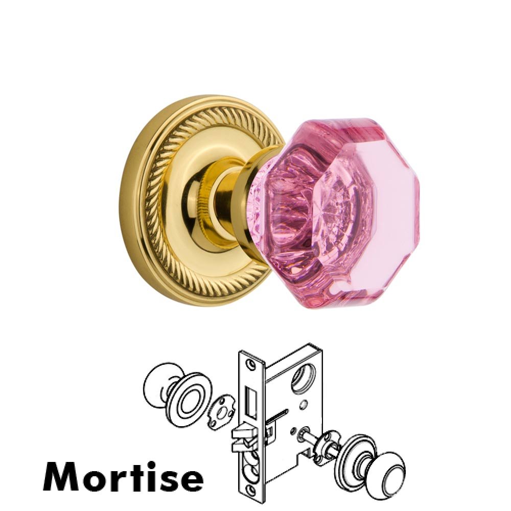 Nostalgic Warehouse Nostalgic Warehouse - Mortise - Rope Rose Waldorf Pink Door Knob in Polished Brass
