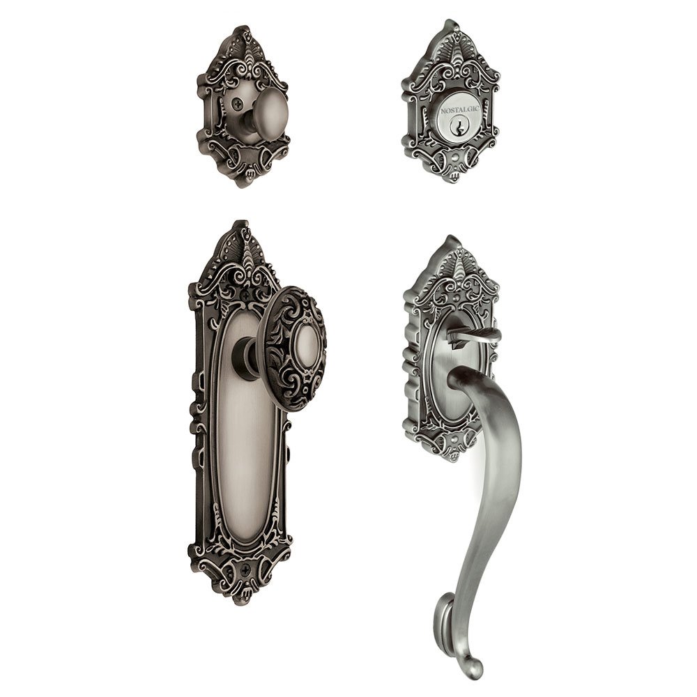 Nostalgic Warehouse Handleset - Victorian with "S" Grip and Victorian Knob in Antique Pewter
