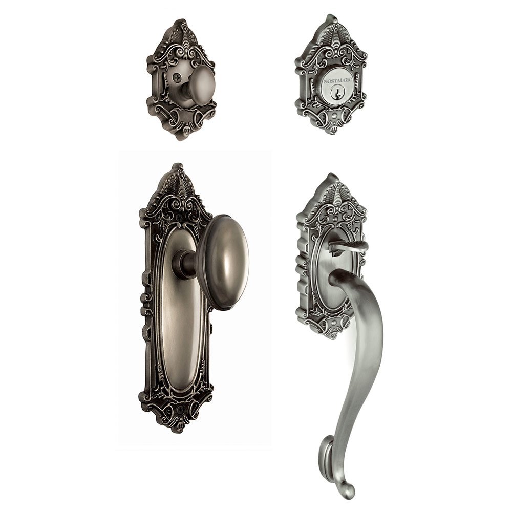 Nostalgic Warehouse Handleset - Victorian with "S" Grip and Homestead Knob in Antique Pewter