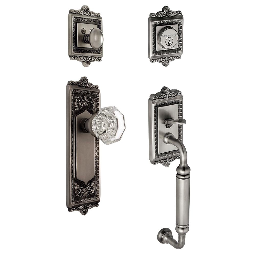 Nostalgic Warehouse Handleset - Egg and Dart with "C" Grip and Waldorf Knob in Antique Pewter
