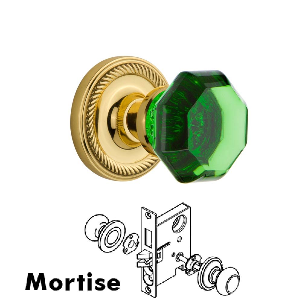 Nostalgic Warehouse Nostalgic Warehouse - Mortise - Rope Rose Waldorf Emerald Door Knob in Unlaquered Brass
