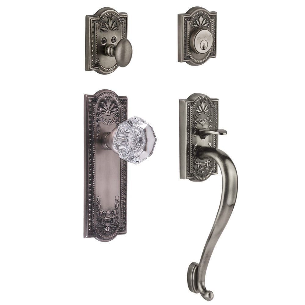 Nostalgic Warehouse Handleset - Meadows with "S" Grip and Waldorf Knob in Antique Pewter