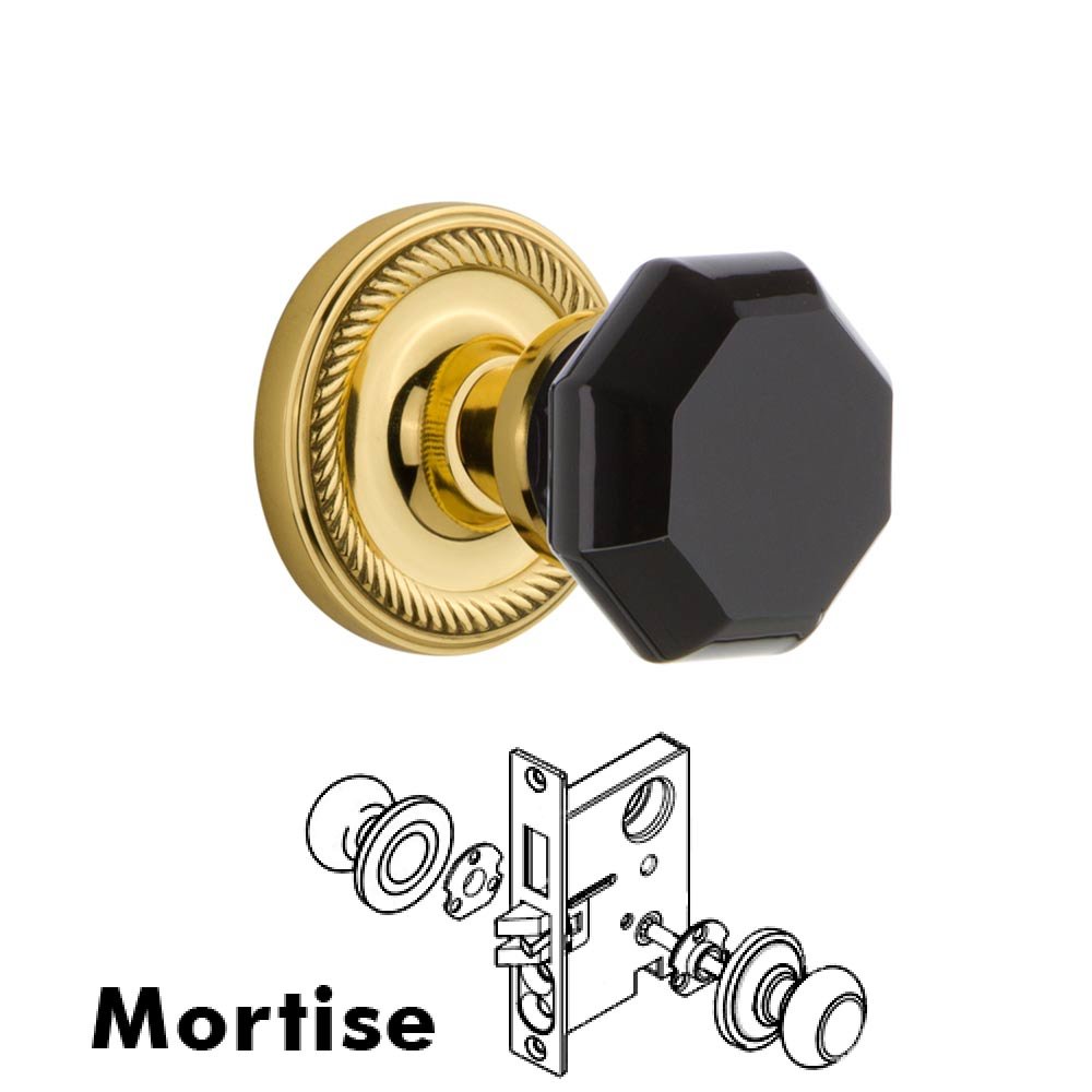 Nostalgic Warehouse Nostalgic Warehouse - Mortise - Rope Rose Waldorf Black Door Knob in Unlaquered Brass