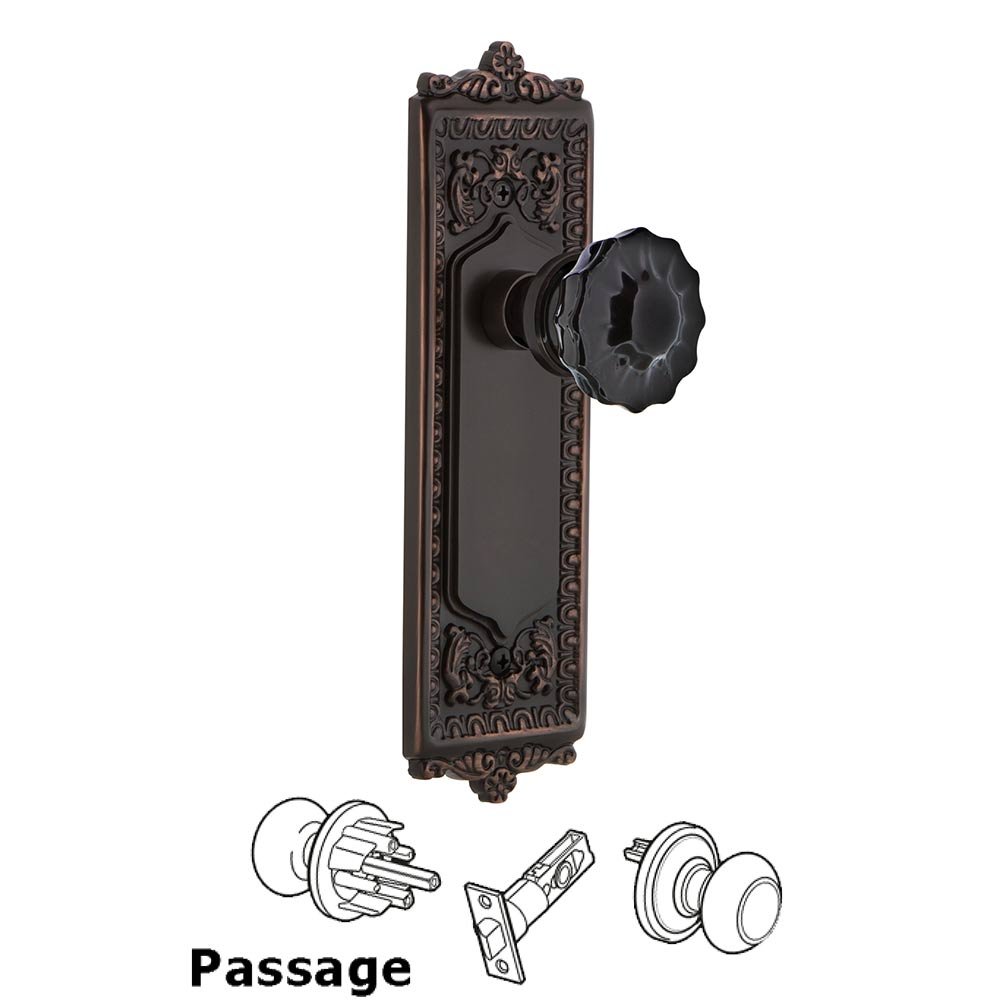 Nostalgic Warehouse Nostalgic Warehouse - Passage - Egg & Dart Plate Crystal Black Glass Door Knob in Timeless Bronze