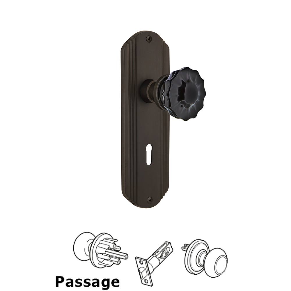 Nostalgic Warehouse Nostalgic Warehouse - Passage - Deco Plate with Keyhole Crystal Black Glass Door Knob in Oil-Rubbed Bronze