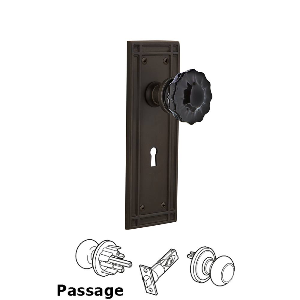 Nostalgic Warehouse Nostalgic Warehouse - Passage - Mission Plate with Keyhole Crystal Black Glass Door Knob in Oil-Rubbed Bronze