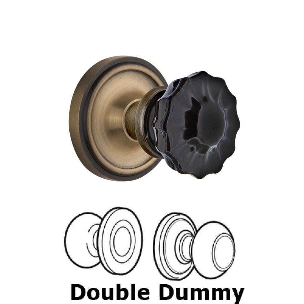 Nostalgic Warehouse Double Dummy Classic Rose Crystal Black Glass Door Knob in Antique Brass
