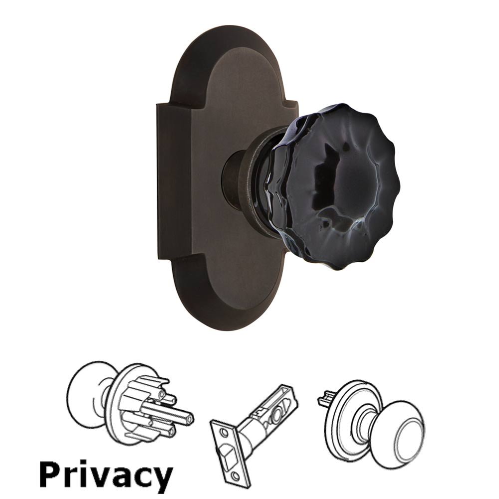 Nostalgic Warehouse Nostalgic Warehouse - Privacy - Cottage Plate Crystal Black Glass Door Knob in Oil-Rubbed Bronze