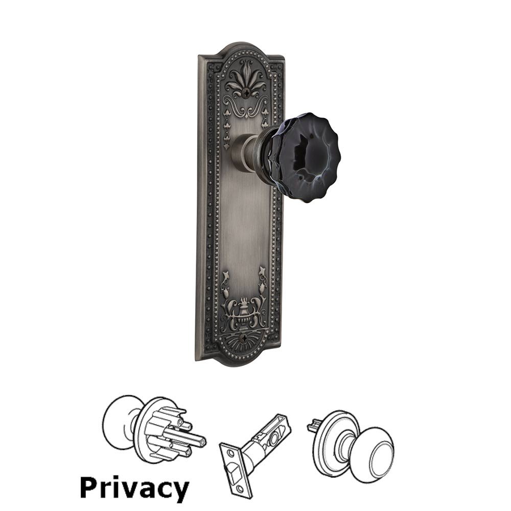 Nostalgic Warehouse Nostalgic Warehouse - Privacy - Meadows Plate Crystal Black Glass Door Knob in Antique Pewter