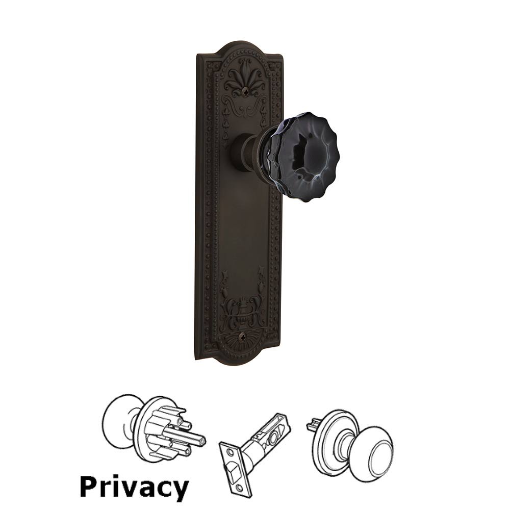 Nostalgic Warehouse Nostalgic Warehouse - Privacy - Meadows Plate Crystal Black Glass Door Knob in Oil-Rubbed Bronze
