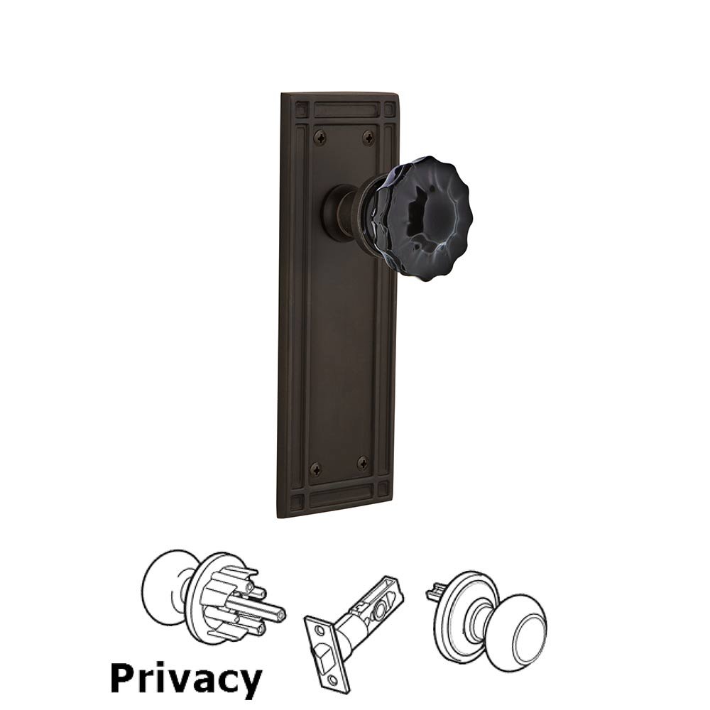 Nostalgic Warehouse Nostalgic Warehouse - Privacy - Mission Plate Crystal Black Glass Door Knob in Oil-Rubbed Bronze