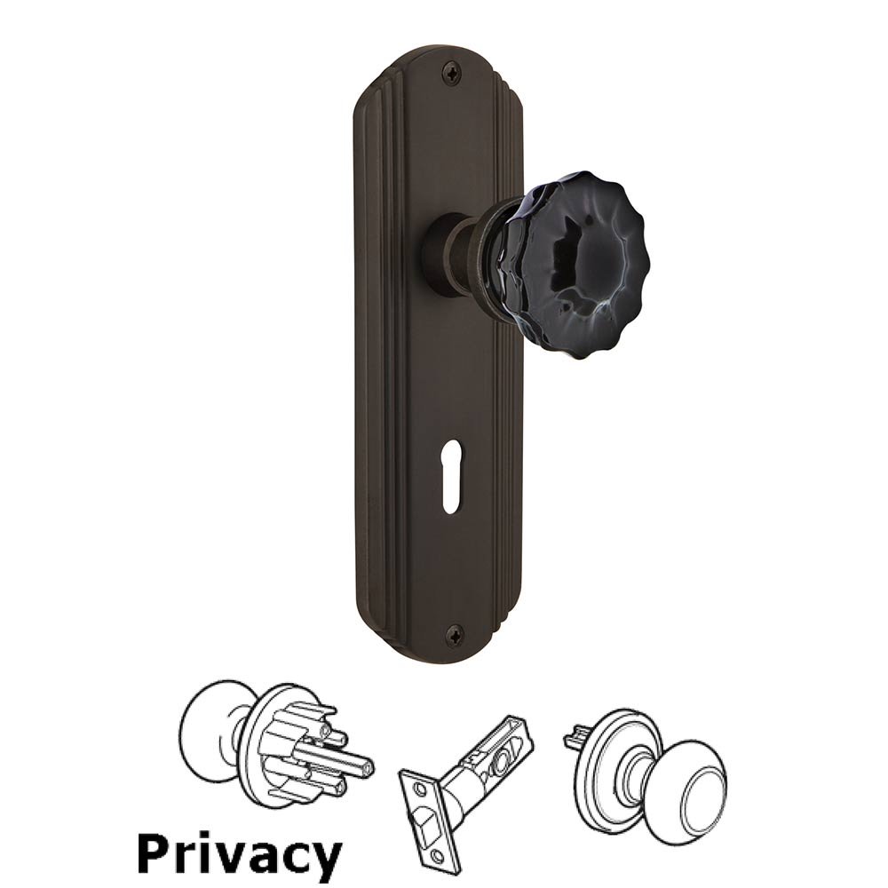 Nostalgic Warehouse Nostalgic Warehouse - Privacy - Deco Plate with Keyhole Crystal Black Glass Door Knob in Oil-Rubbed Bronze