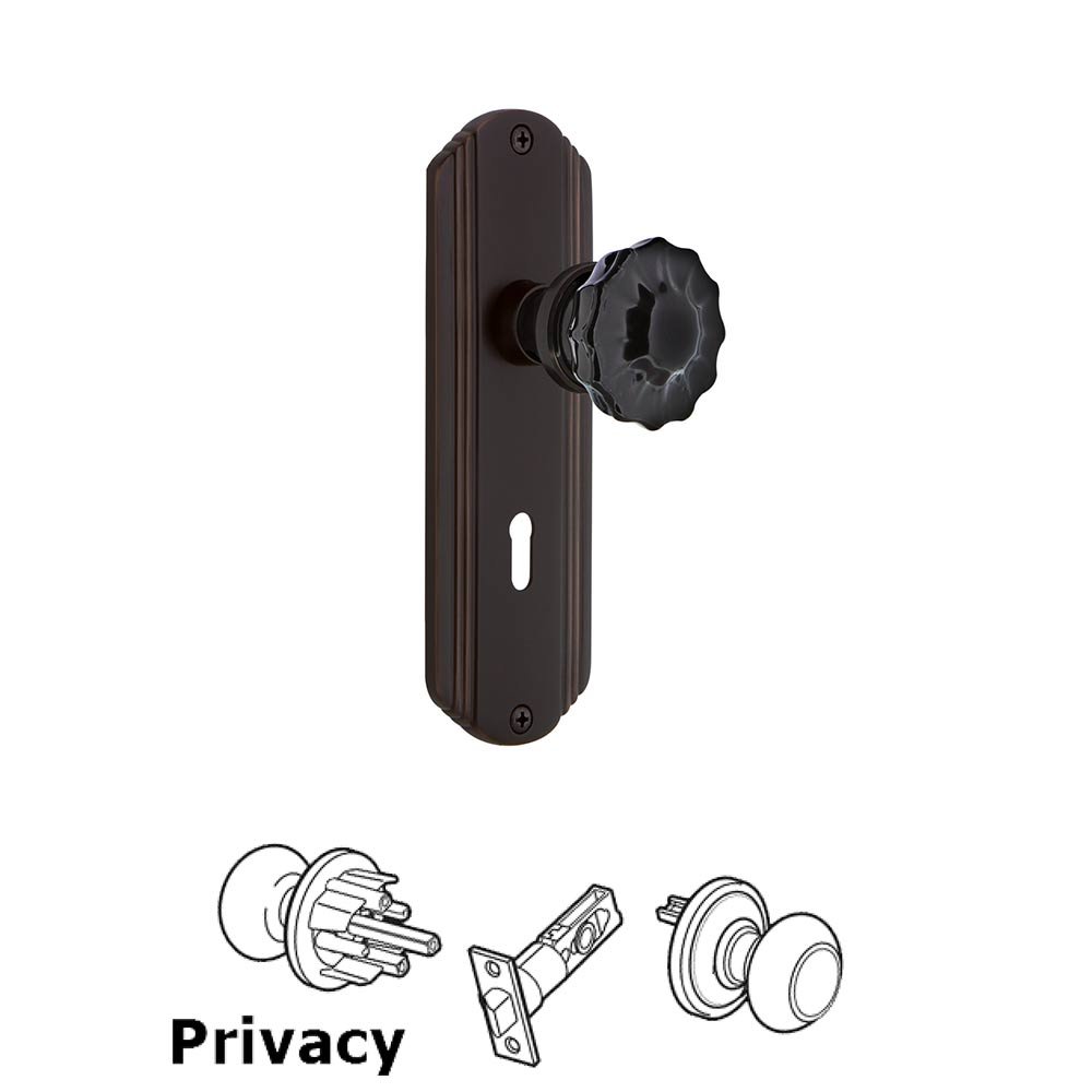 Nostalgic Warehouse Nostalgic Warehouse - Privacy - Deco Plate with Keyhole Crystal Black Glass Door Knob in Timeless Bronze