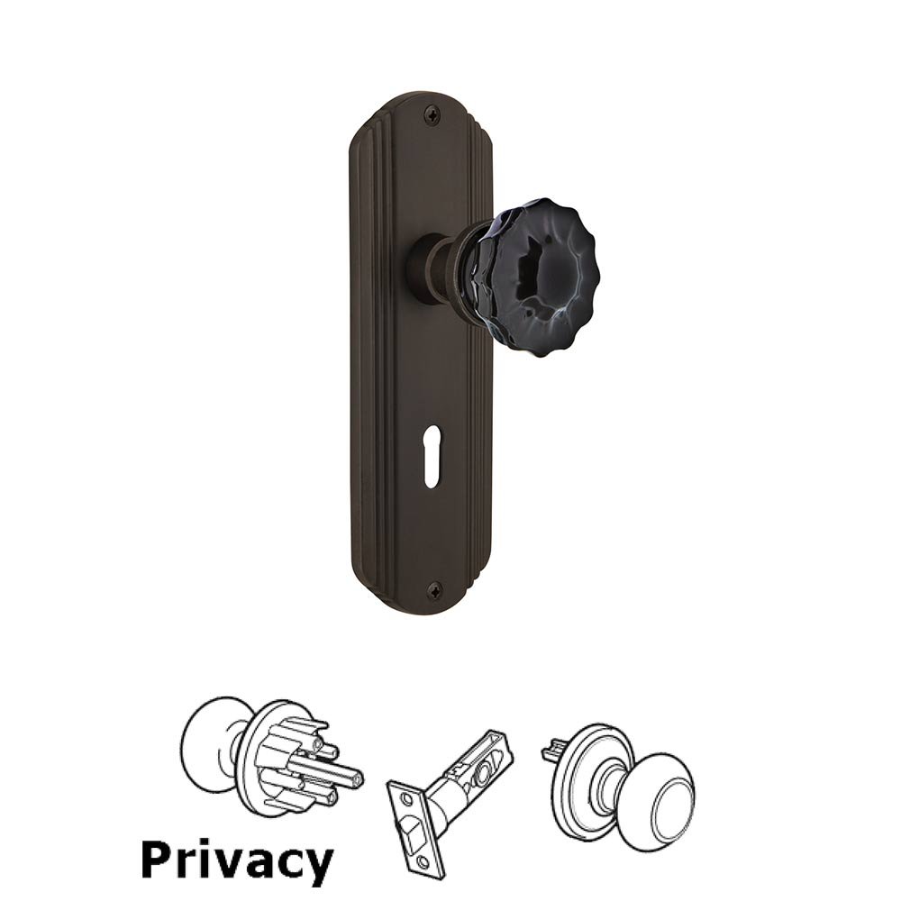 Nostalgic Warehouse Nostalgic Warehouse - Privacy - Deco Plate with Keyhole Crystal Black Glass Door Knob in Oil-Rubbed Bronze