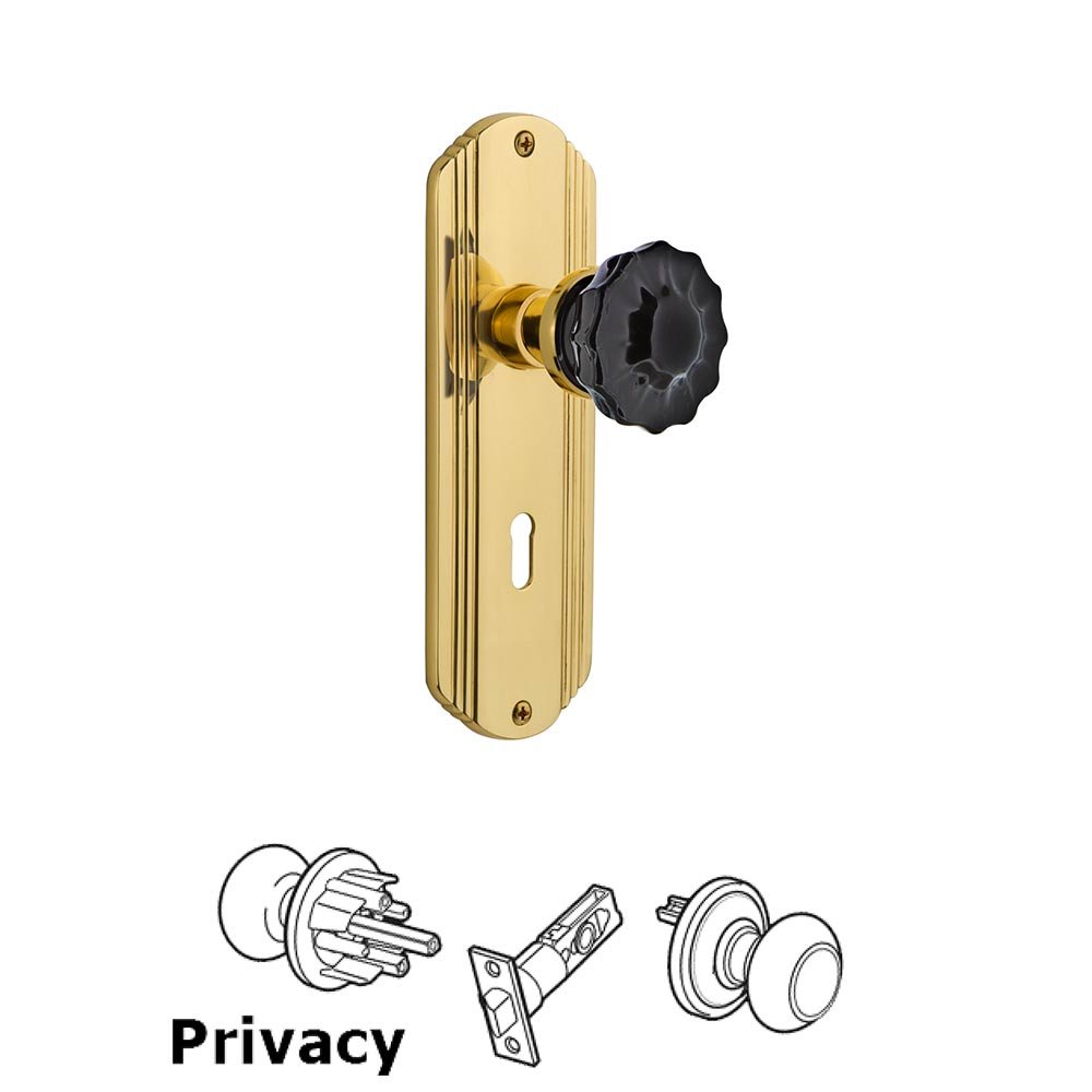 Nostalgic Warehouse Nostalgic Warehouse - Privacy - Deco Plate with Keyhole Crystal Black Glass Door Knob in Unlaquered Brass