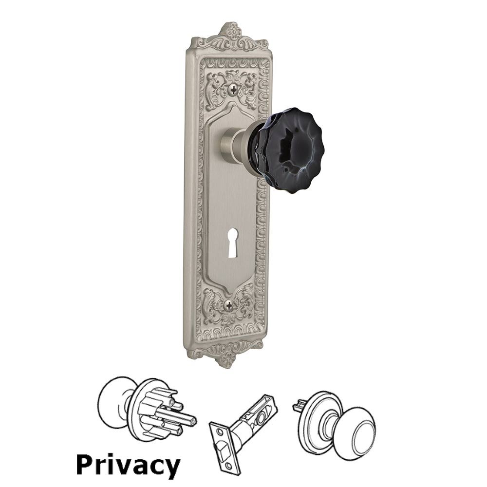 Nostalgic Warehouse Nostalgic Warehouse - Privacy - Egg & Dart Plate with Keyhole Crystal Black Glass Door Knob in Satin Nickel
