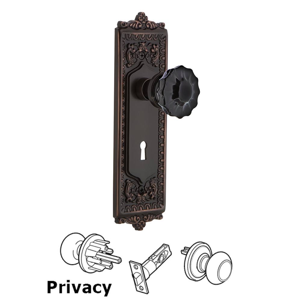 Nostalgic Warehouse Nostalgic Warehouse - Privacy - Egg & Dart Plate with Keyhole Crystal Black Glass Door Knob in Timeless Bronze