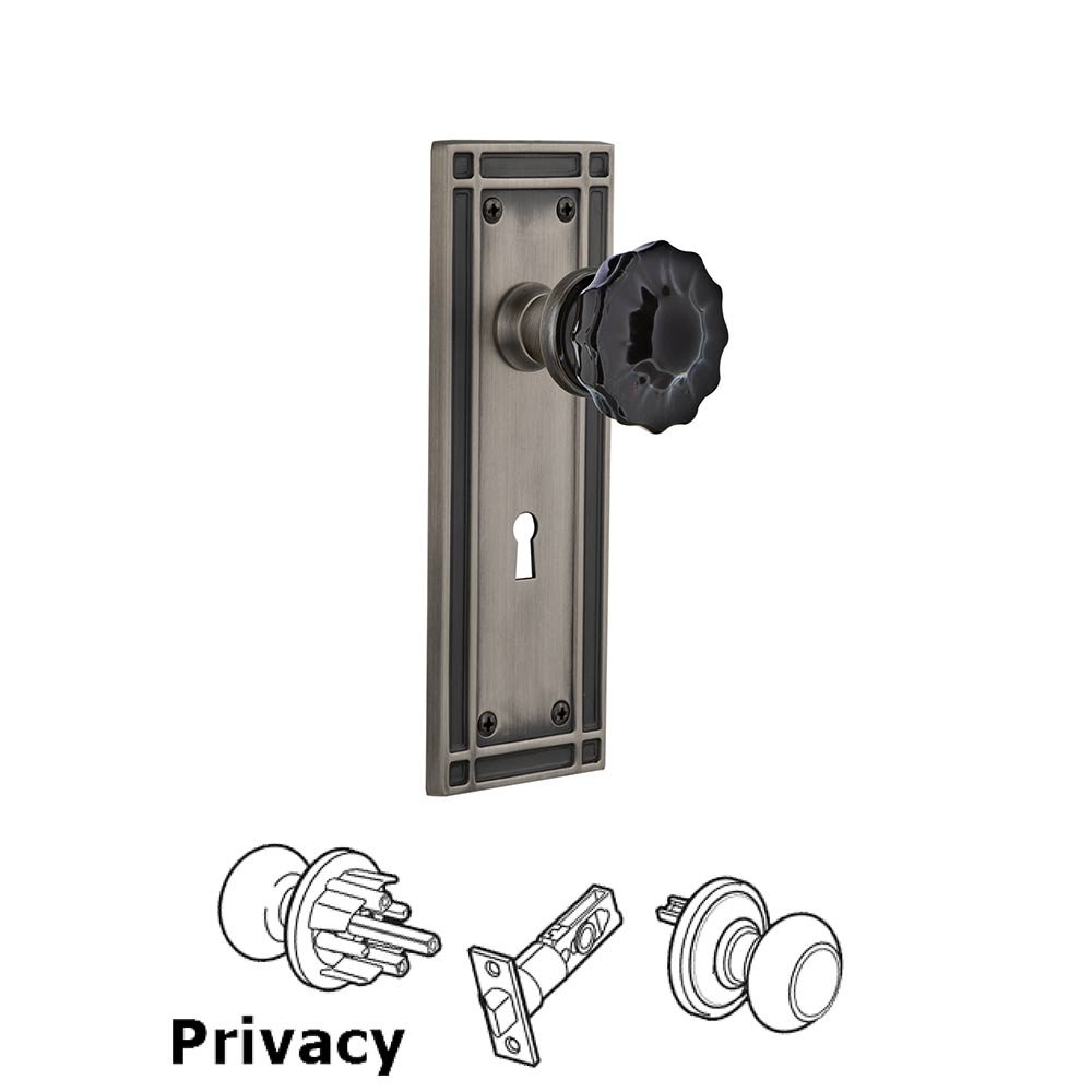 Nostalgic Warehouse Nostalgic Warehouse - Privacy - Mission Plate with Keyhole Crystal Black Glass Door Knob in Antique Pewter