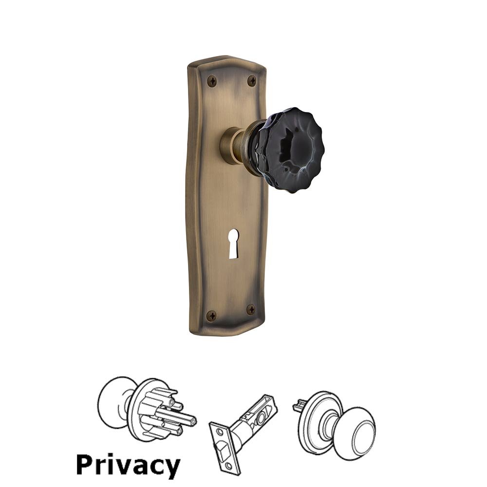 Nostalgic Warehouse Nostalgic Warehouse - Privacy - Prairie Plate with Keyhole Crystal Black Glass Door Knob in Antique Brass