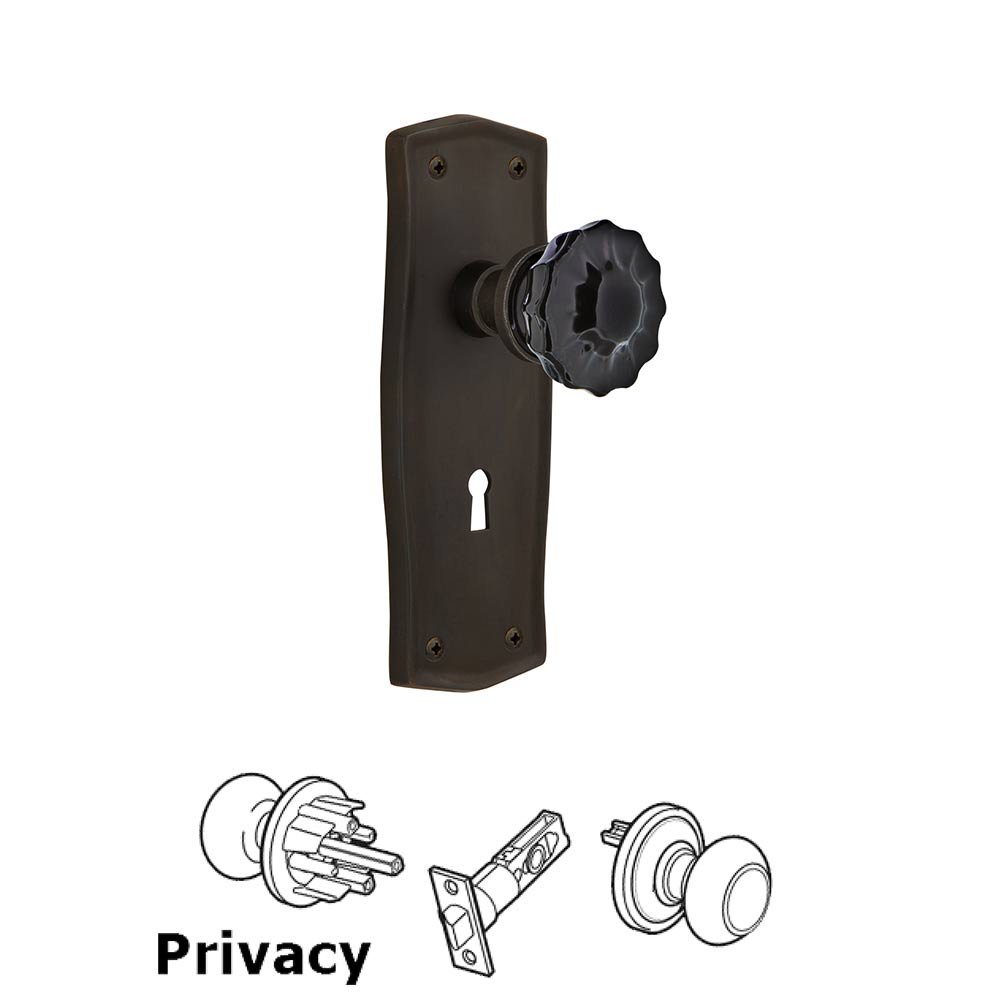 Nostalgic Warehouse Nostalgic Warehouse - Privacy - Prairie Plate with Keyhole Crystal Black Glass Door Knob in Oil-Rubbed Bronze