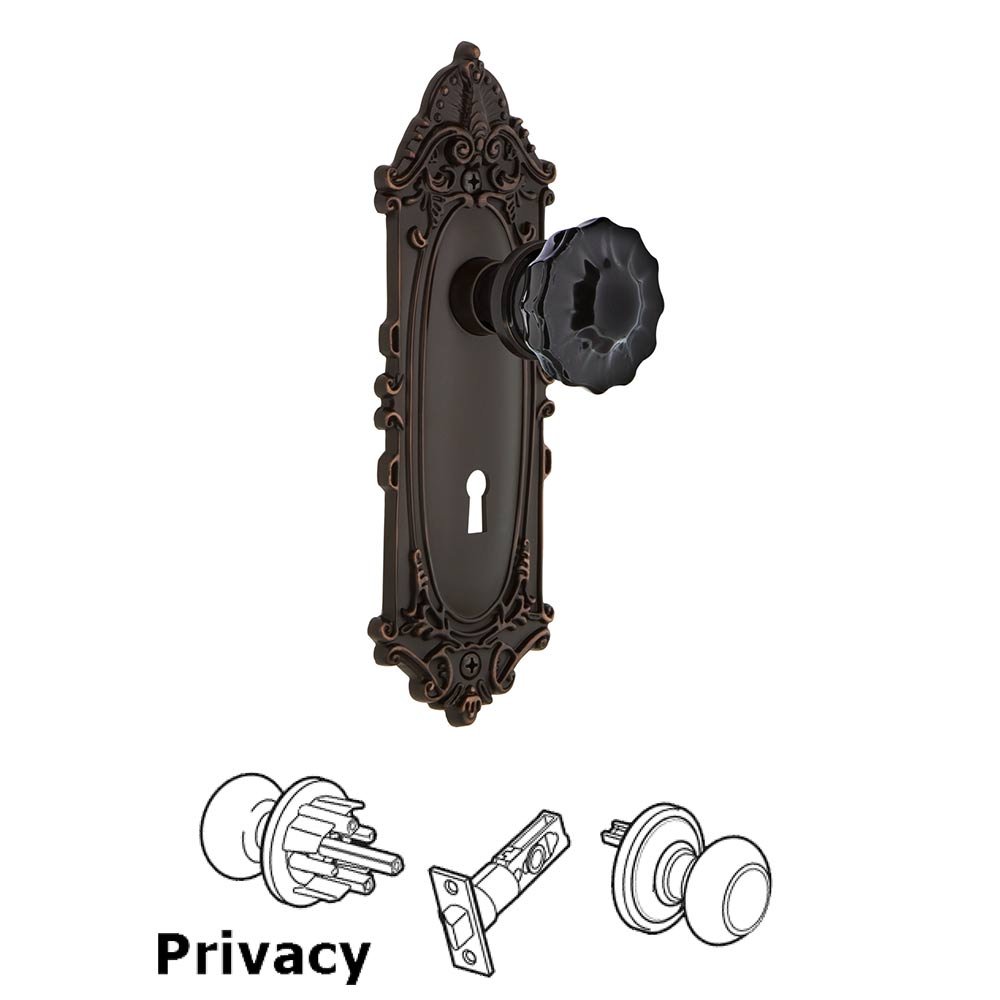 Nostalgic Warehouse Nostalgic Warehouse - Privacy - Victorian Plate with Keyhole Crystal Black Glass Door Knob in Timeless Bronze