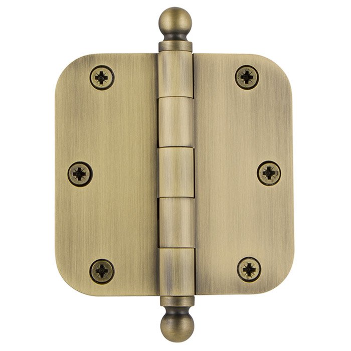 Nostalgic Warehouse 3 1/2" Ball Tip Residential Hinge with 5/8" Radius Corners in Antique Brass (Sold Individually)